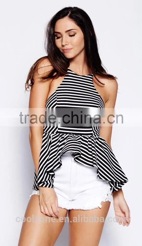 Sexy cute stripe off shoulder strap lady top selling products 2015