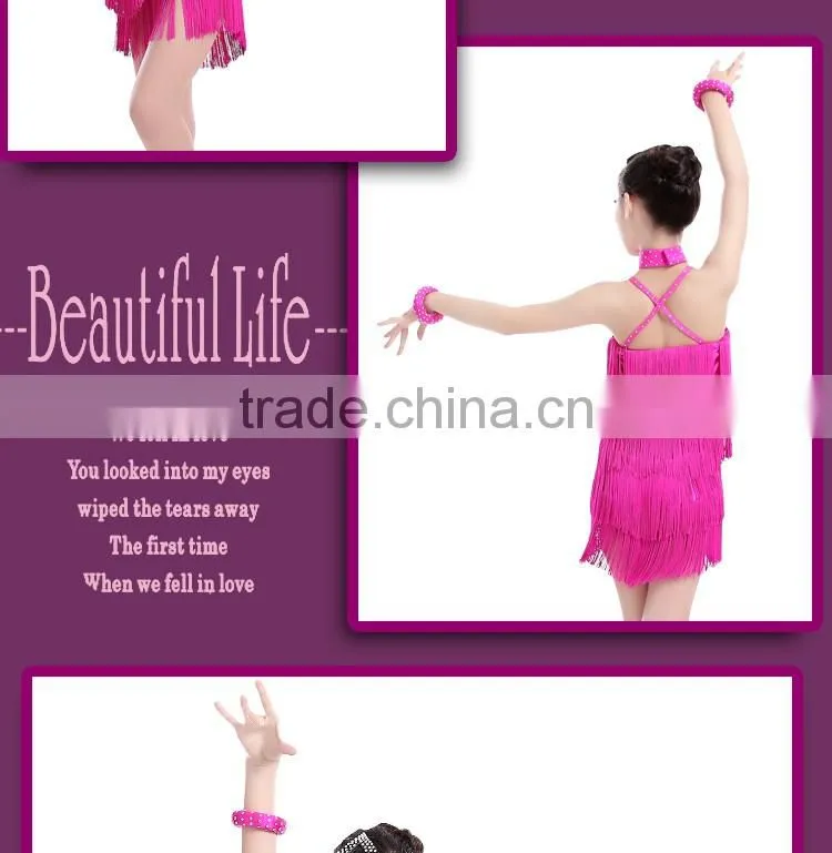 Children Kids Sexy Performance Fringed Latin Dance Dresses Girl Positive And Negative Two Wear Ballroom Dress