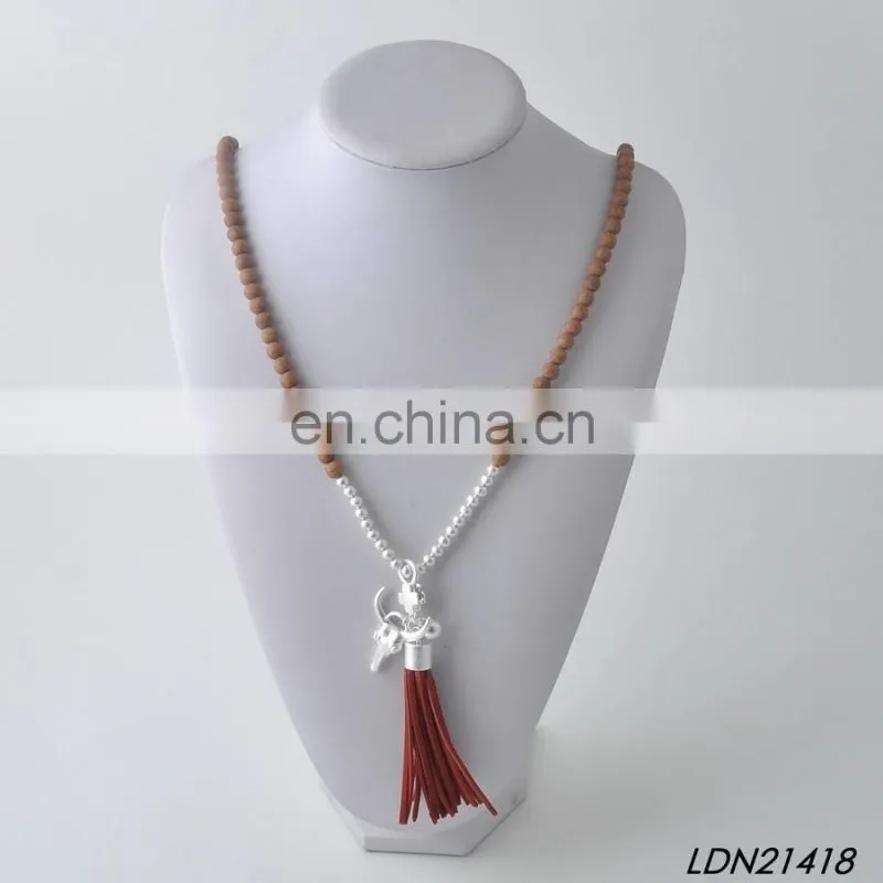 Latest Design Woven Tape Wooden Beaded Necklaces