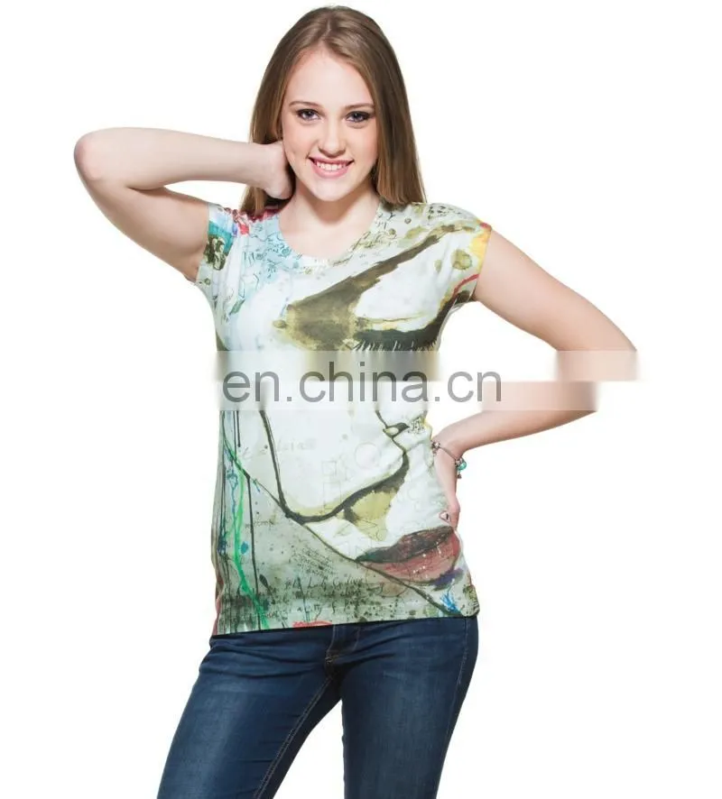 2015 Factory direct price wholesale The Thinking Girl Print White T-shirt