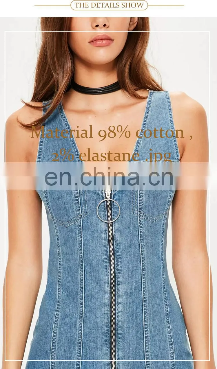office wear summer casual fashion women fitted zip through denim mini dress