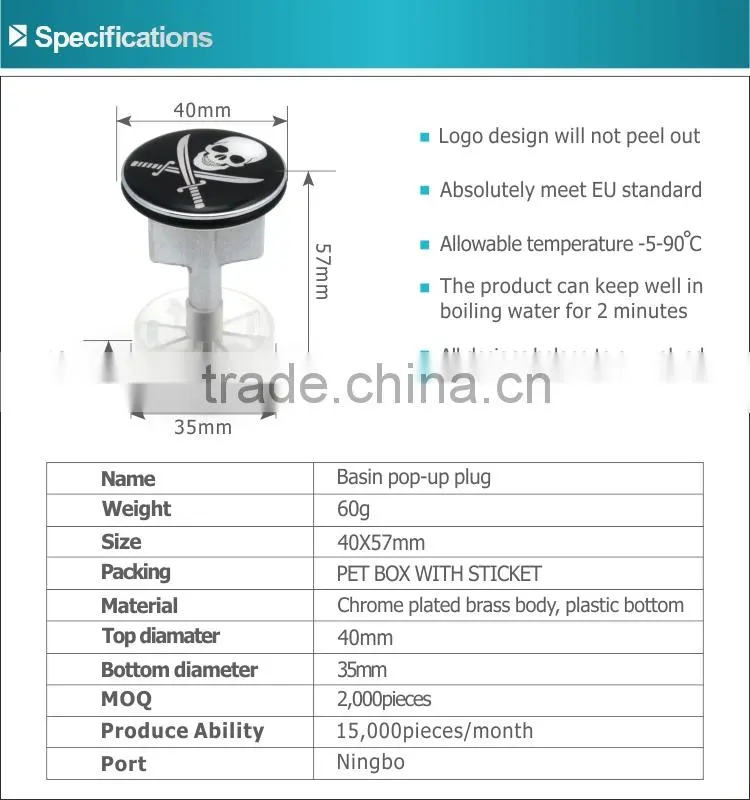 New Product 40mm Brass Design sink plugs for sink