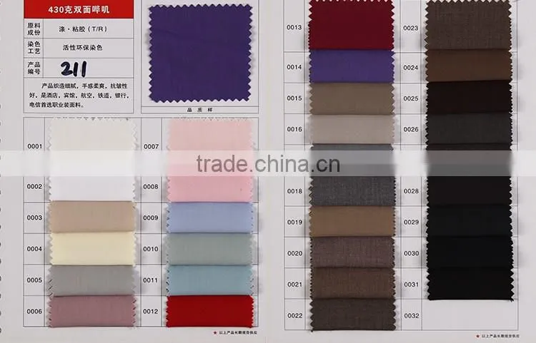 Stock cheap high quality twill shiny dyeing TR men's suit fabric for business suit