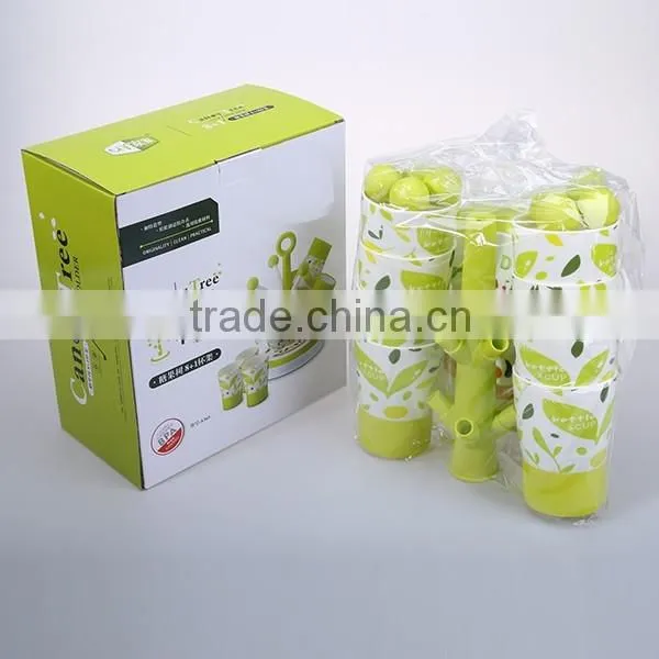 Natural tree design plastic cup hanger rack with 8 cups set