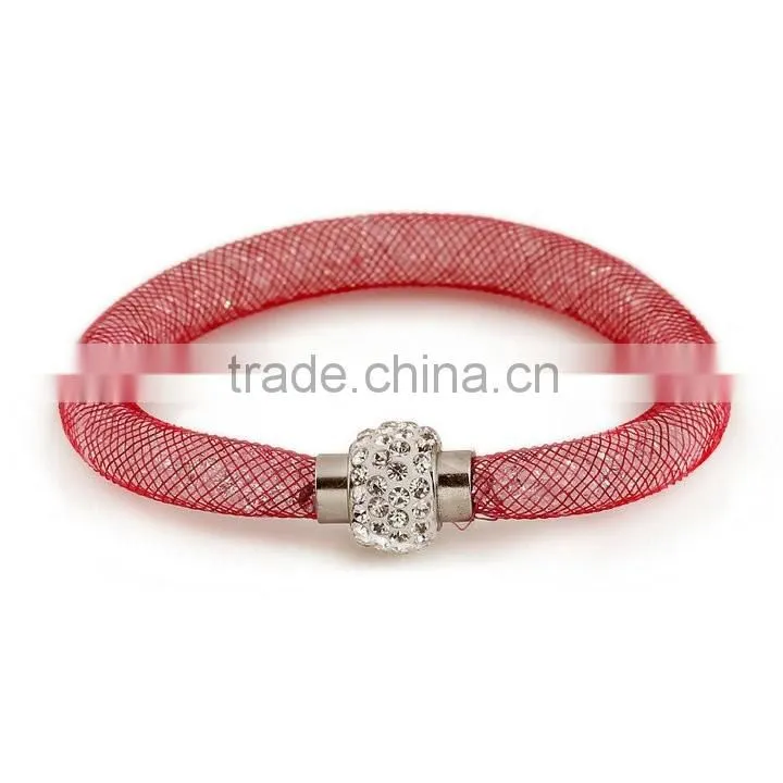 Hot sale Stardust Mesh Single Wrap Bracelets With Crystal stones Filled Magnetic Clasp Charm Wristband Bangles