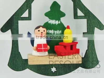 Wood Christmas House Shape Hanging Decoration