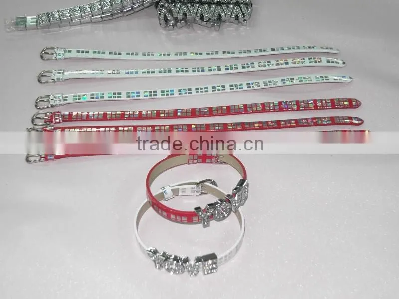 Cheap Price Wholesale Custom Slide Alphabets can be Slided on PU Leather Wristbands Bracelet