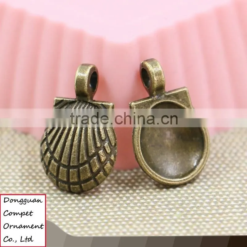 Wholesale metal jewelry marine animal shell green bronze zinc alloy scallops pendant