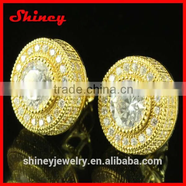 18k gold centre big zirconia micro pave gold accent diamond gold earrings