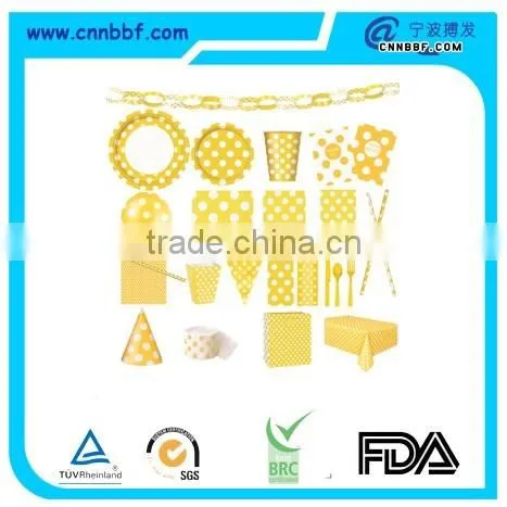 Yellow with white dot paper party tableware set
