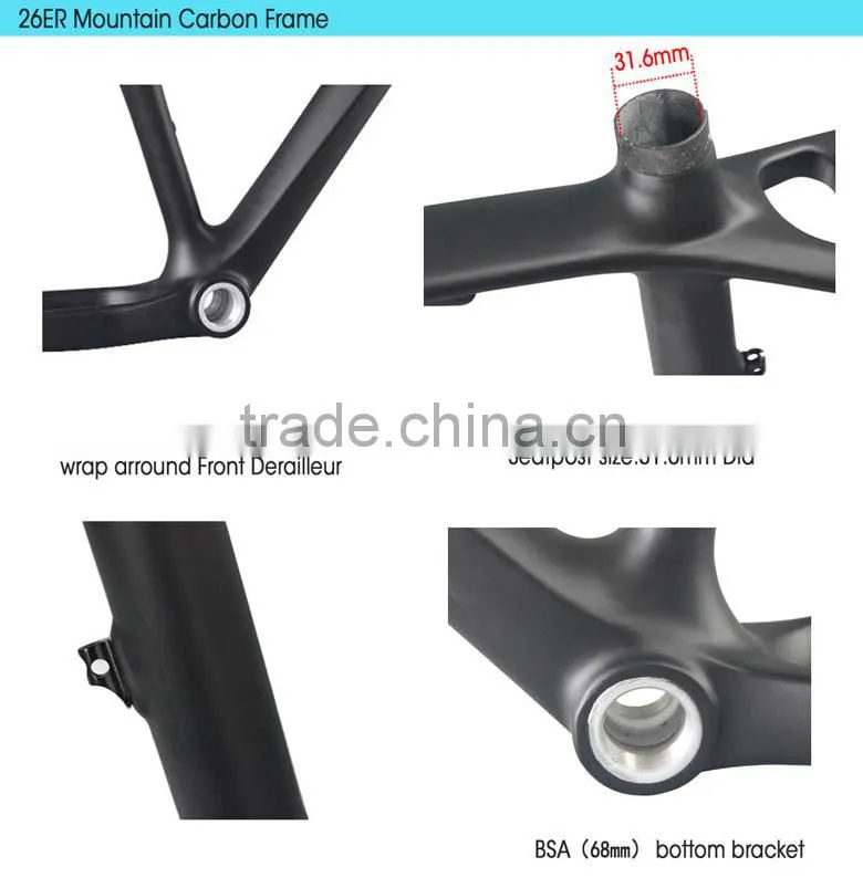 135*9mm axle 26er mtb carbon frame, mountain bicycle carbon frame xt260
