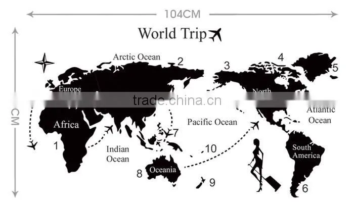 ALFOREVER small size pvc black world trip sticker,pvc world trip decals