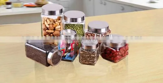 Candy glass storage jar sealed cans straight dry fruit flower pot with silver screw cap