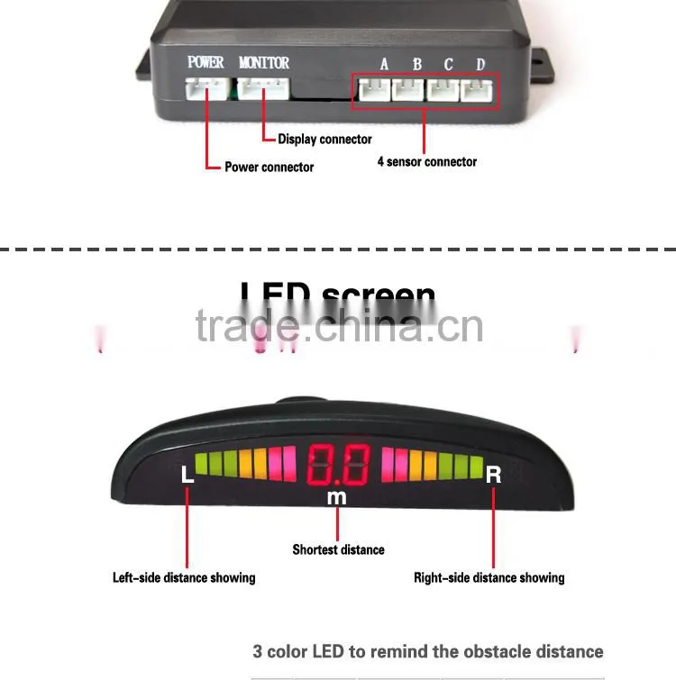 Digital LED display electromagnetic parking sensor with 5 different distance showing and sound alert