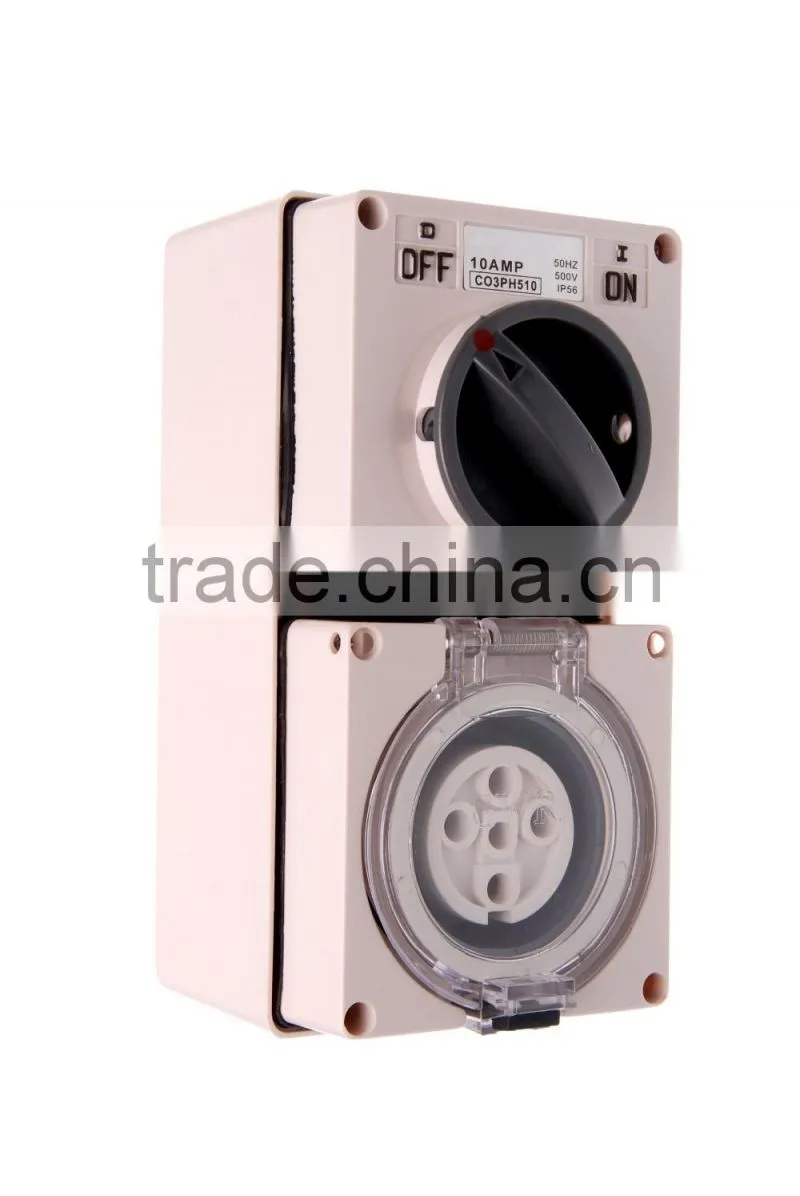 Three Phase 5 Round Pin Combo Switch & Socket 50A