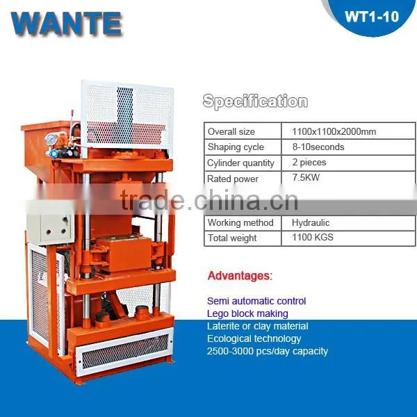 WT1-10 Automatic hydraulic eco interlocking compressed earth block machines in Russia