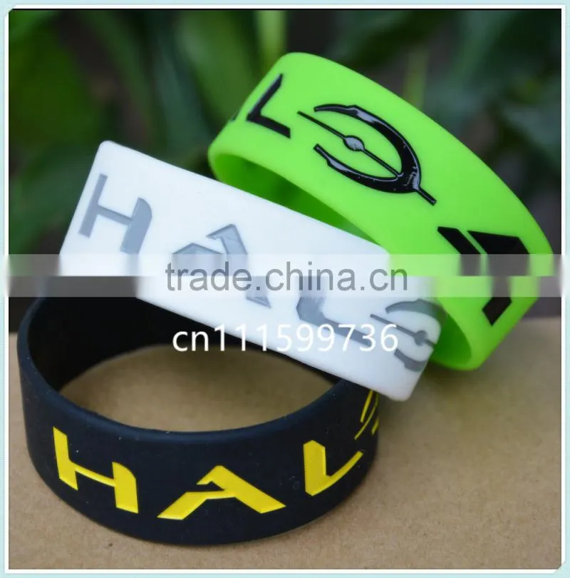 Custom Design HALO 3 Silicone Wristband Bracelet, Logo Debossed With Colour Adult