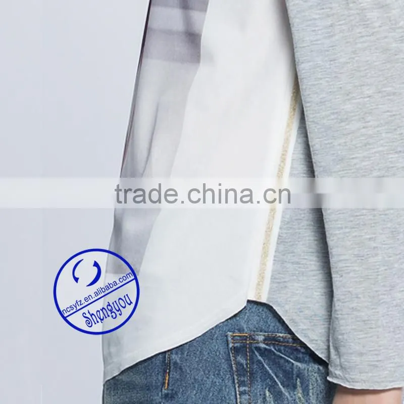 2015 China supplier custom fashion long sleeve women printing t shirt wholesale