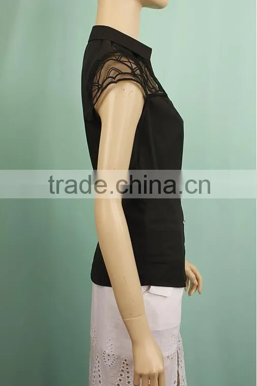 OEM service V neck summer short sleeve ladies work formal shirt YL05485169T