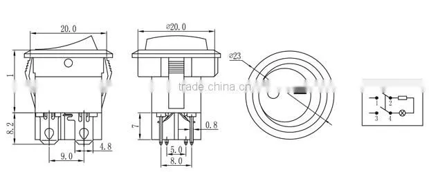 Green led round on off rocker switch