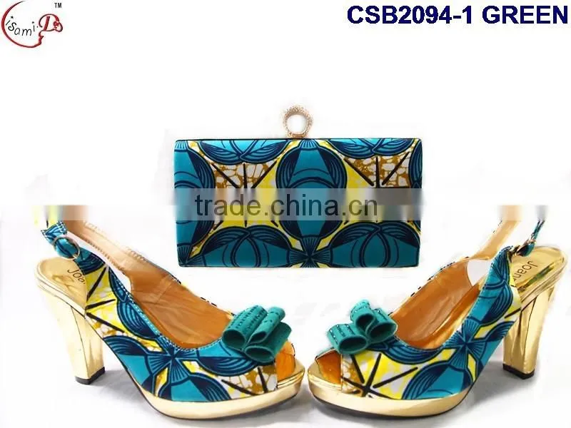CSB2094 lovely elegant newest design pink/green shoes& bags for woman sandals with high heels matsh bags wedding /party shoe