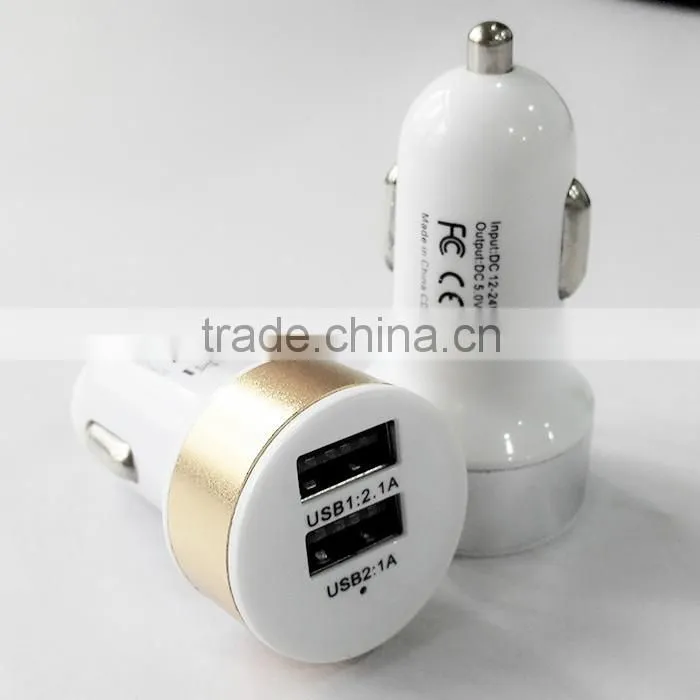Hot selling colorful dual usb output 2.1A fast charging custom logo printing circular shape auto usb car charger