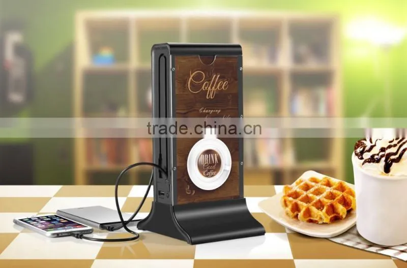 Unique design restaurant cell phone charging dock station for coffe shop, KTV, Bar, Hotel lobby with 4 port output charger