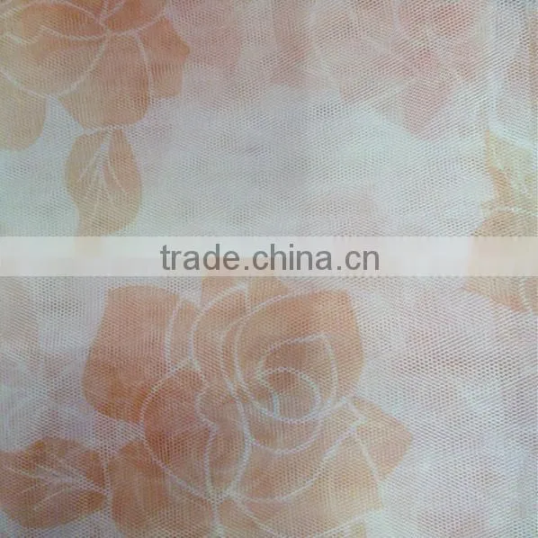Flower printed polyester mesh fabric rose