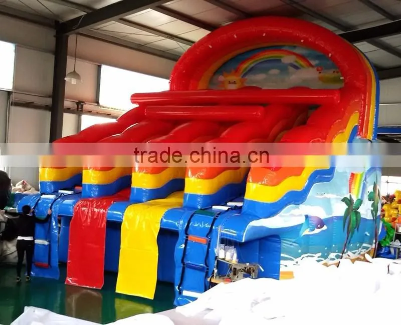Large Inflatable rainbow water slide for pool kids play slide