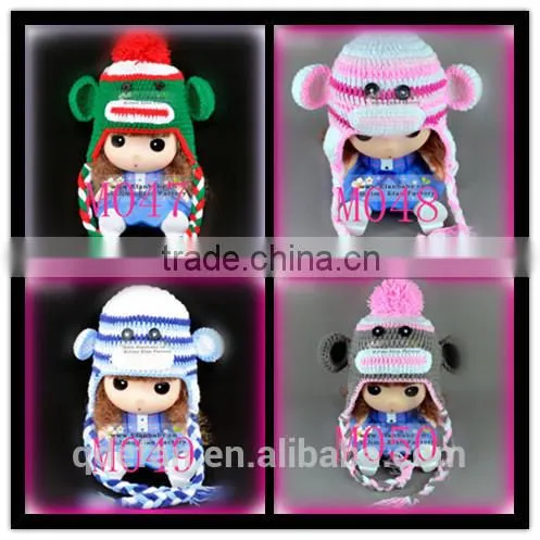 monkey pattern fancy crochet baby caps and hats