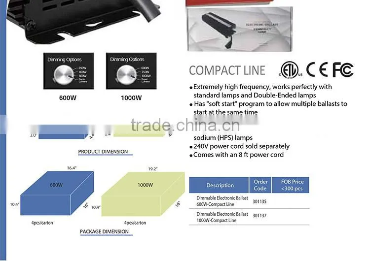 China Honest Manufacturer SINOWELL 400w 600w 1000w Hydroponic Grow Light Air Cooled Ballast