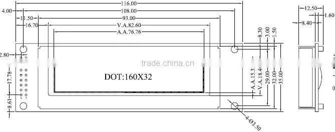 Word stock directory, monochrome LCD screen, LCD display module, lattice size is 160 * 32