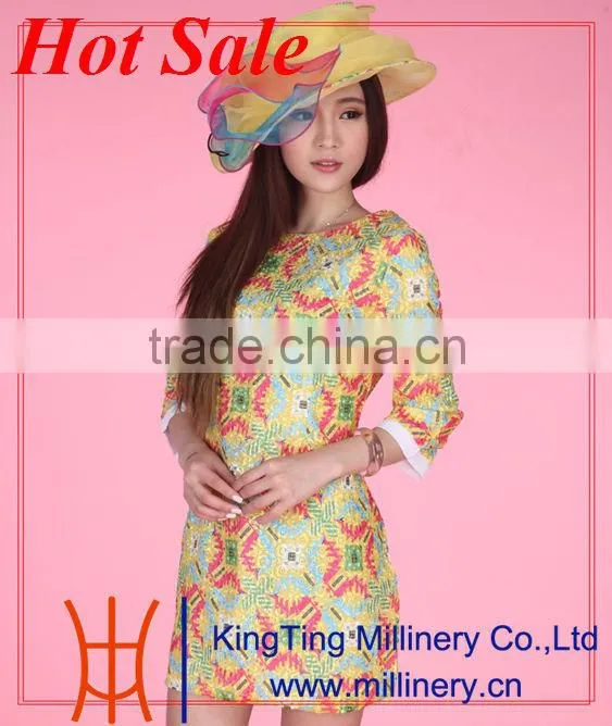 Popular design top selling organza hats and neck designs for ladies suit in China