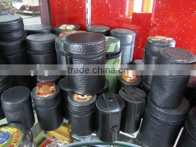 Stainless steel cup with leather wrapped and logo 4pcs in leather bag