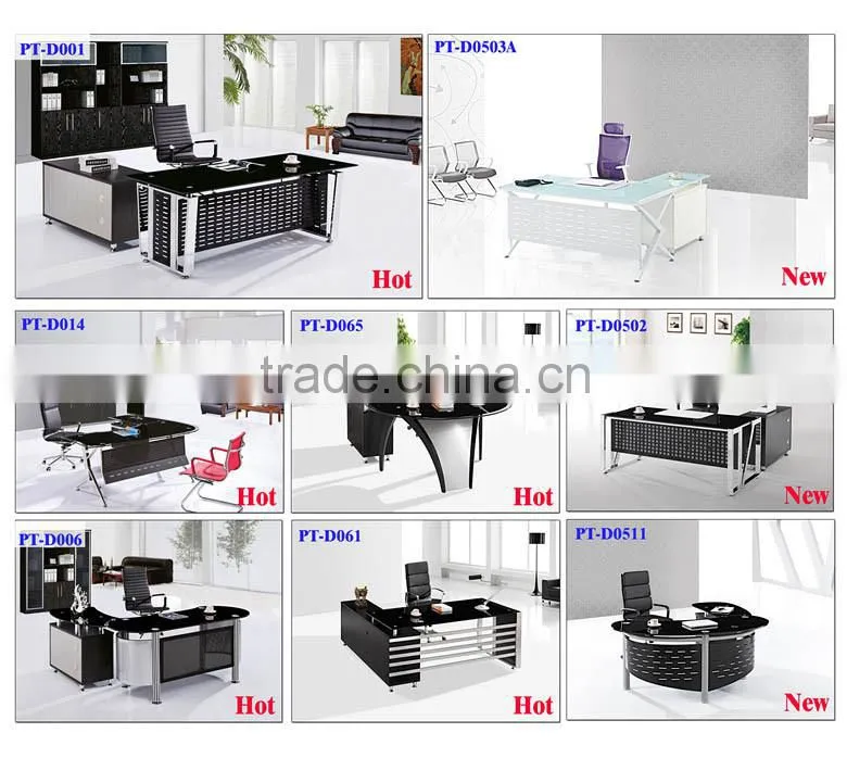 PT-D0418 glass metal office table with cabinet,Modern Tempered Glass Office Table
