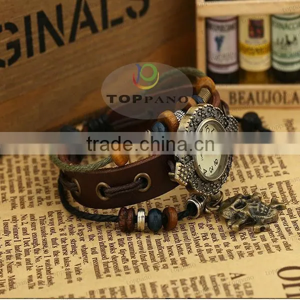 hot sale vintage style leather bracelet watch genuine real leather bracelet quartz watch