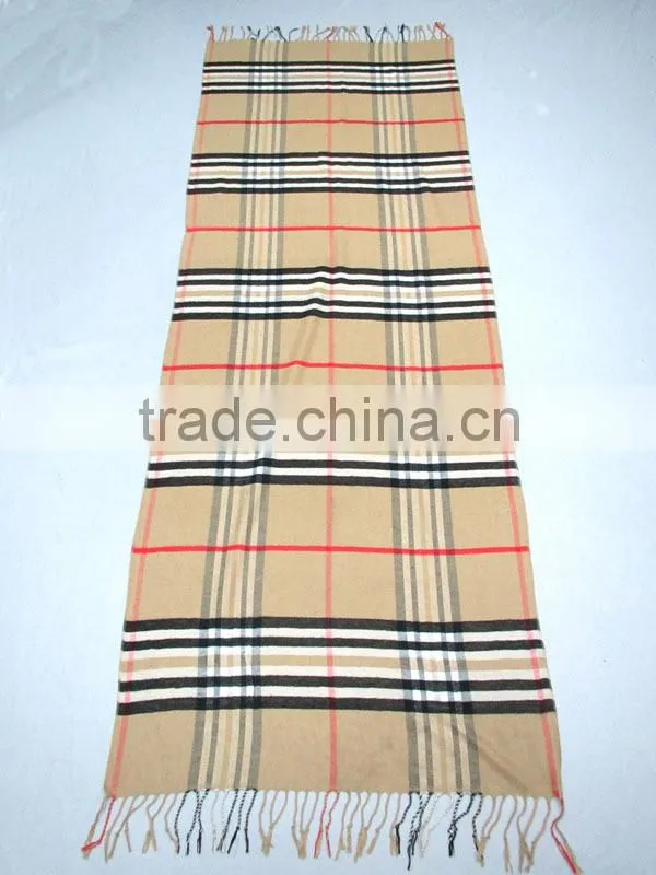 2014 hotsale 100% polyester classical checked tassel scarf