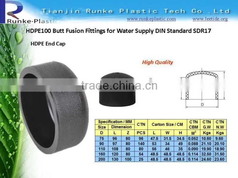 HDPE Butt Fusion Fitting for Water Supply DIN Standard SDR17