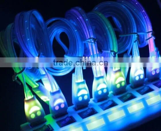 Smile face led light retractable usb data line , led light usb charging data line, usb data charger cable