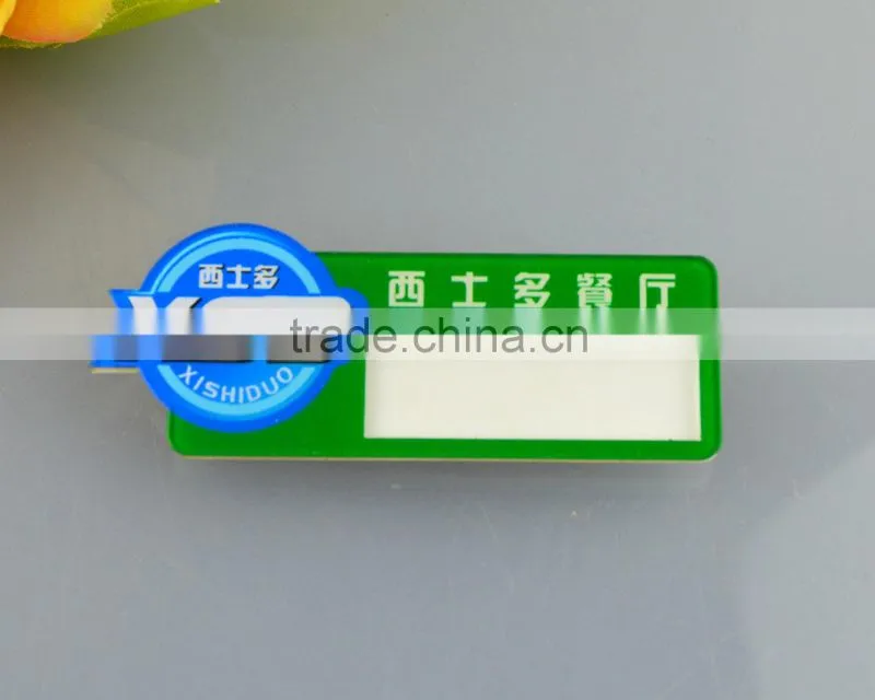 High quality preprinted acrylic name tag holder with logo fashionable