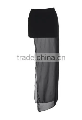 Women Summer Fashion Sexy Chiffon Sheer Irregular Side Split Long Skirt Evening Party Skirt