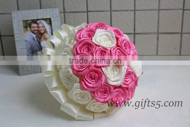 Custom made lovely pink white wedding bouquet in handmade