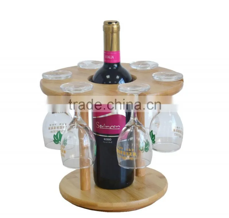 Bamboo six hole red wine glass holder detachable rack for 6 cup and wine