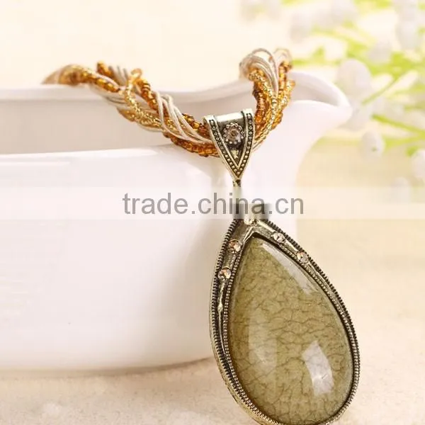 National Wind Women Water Drop Pendant Necklace