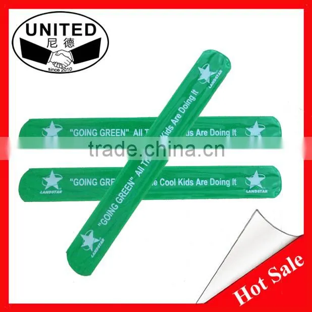 2015 Eco-friendly custom reflective slap bracelets, pvc slap bangles