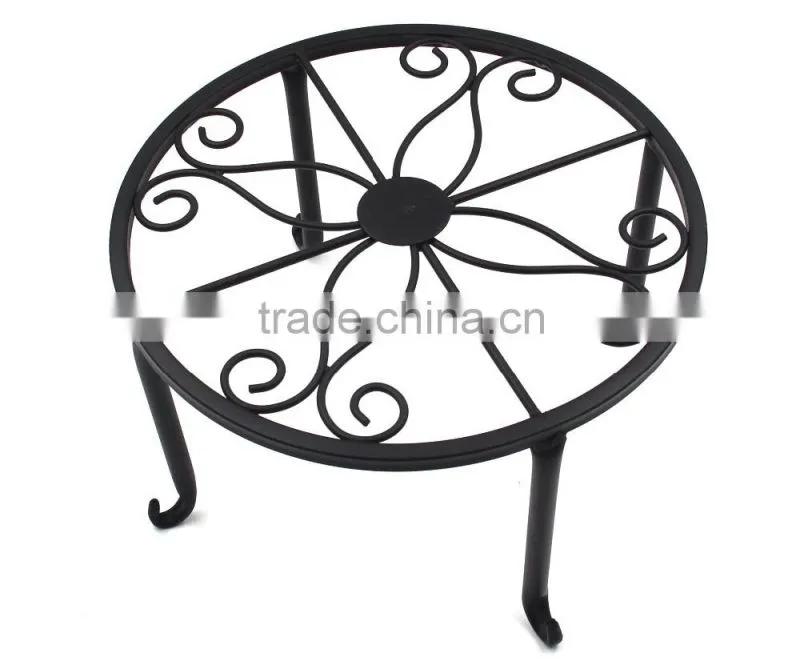 Best selling balcony floor standing black iron metal flower pot rack