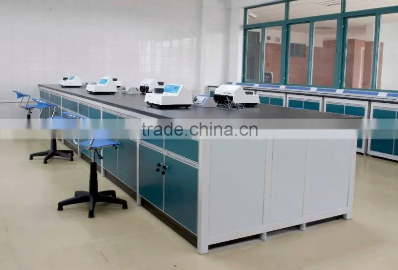 Steel H-Frame Lab Square Center Table With Wooden Drawers & Tool Cabinet in Biology/Chemistry/Pathology Laboratory Furniture