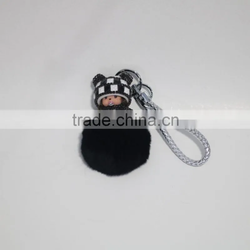 Real Fox Fur Monchhichi cartoons Keychain