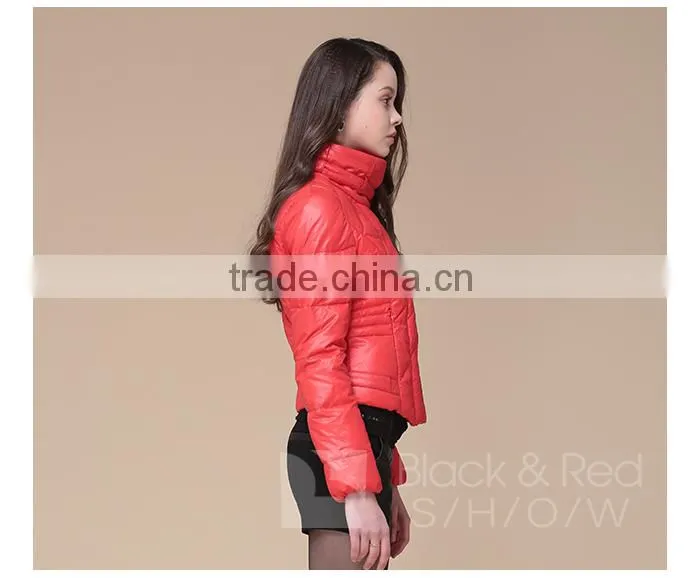 Lady's High Quality Short Style With Windproof Collar And Inclined Zipper Design Red Down Jacket/Women Jacket/Duck Down Jacket