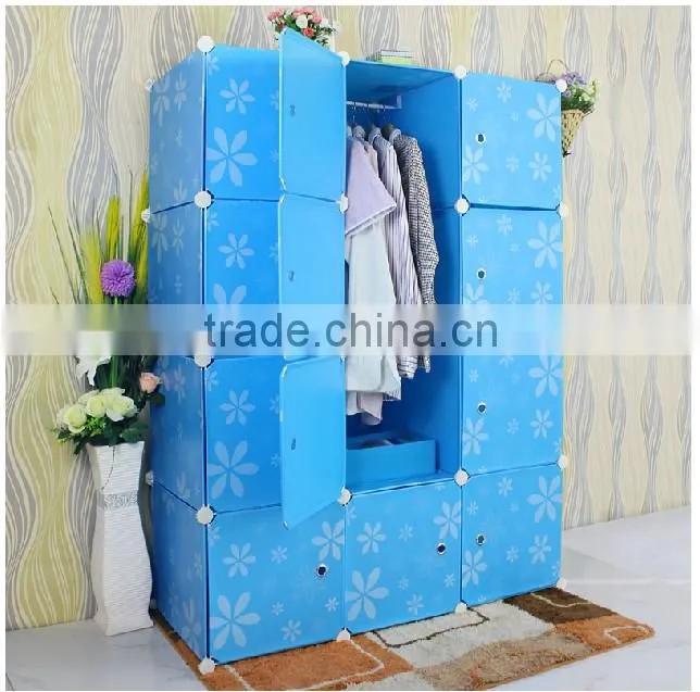 12 cubes Black pattern Plastic storage cabinet with clothes pole